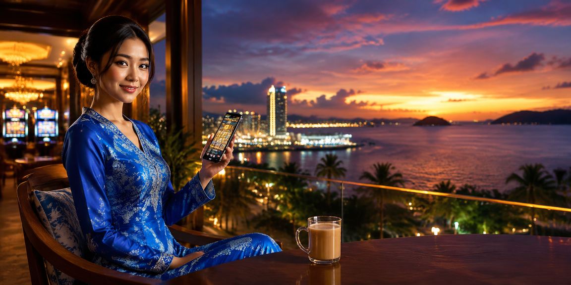 Wanita berbaju kurung di Kota Kinabalu membuat deposit ke akaun poker rm600 melalui telefon pintar